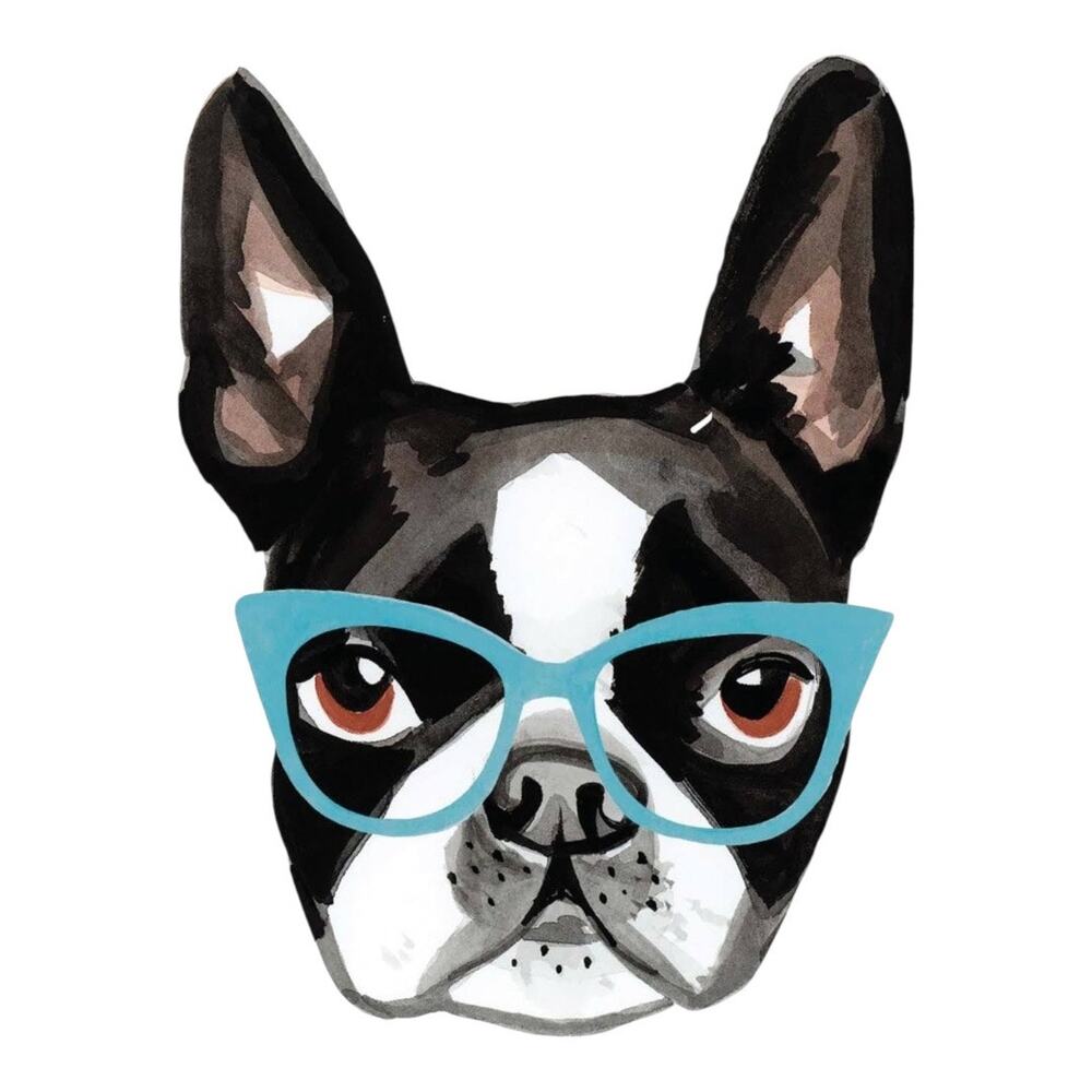 Boston Terrier with glasses iron on heat transfer by design loft wearable art